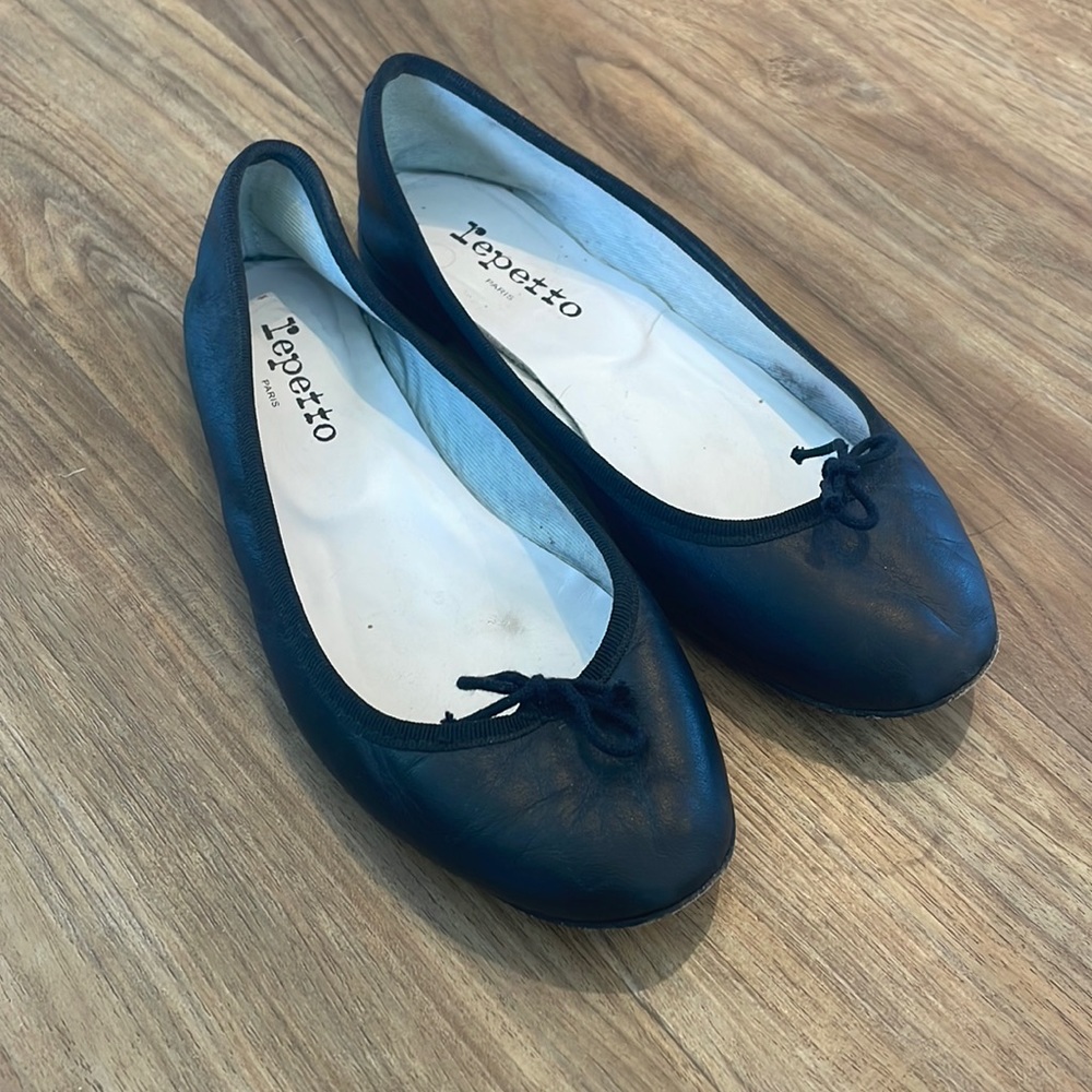 Black Leather Repetto Cendrillon Ballerina Flats